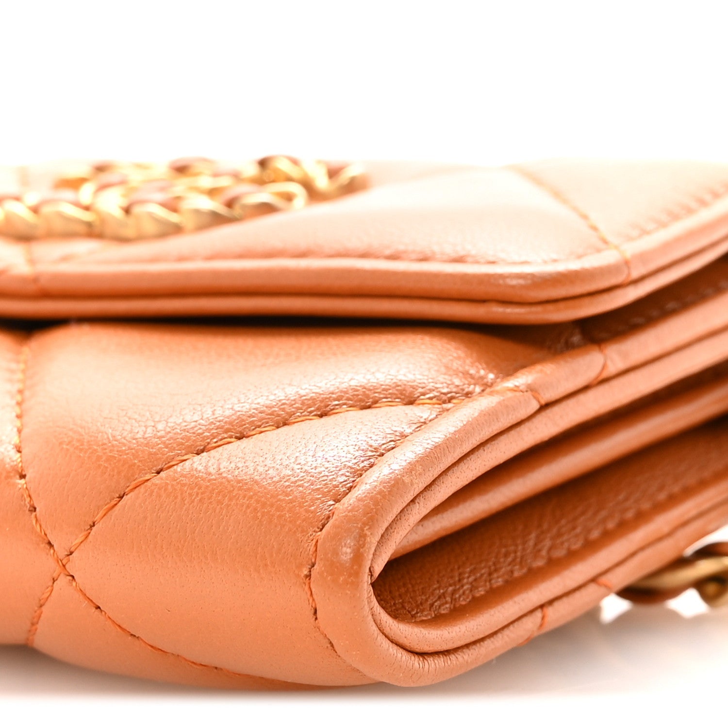 Chanel Lambskin Quilted Chanel 19 Flap Coin Purse With Chain Light Brown