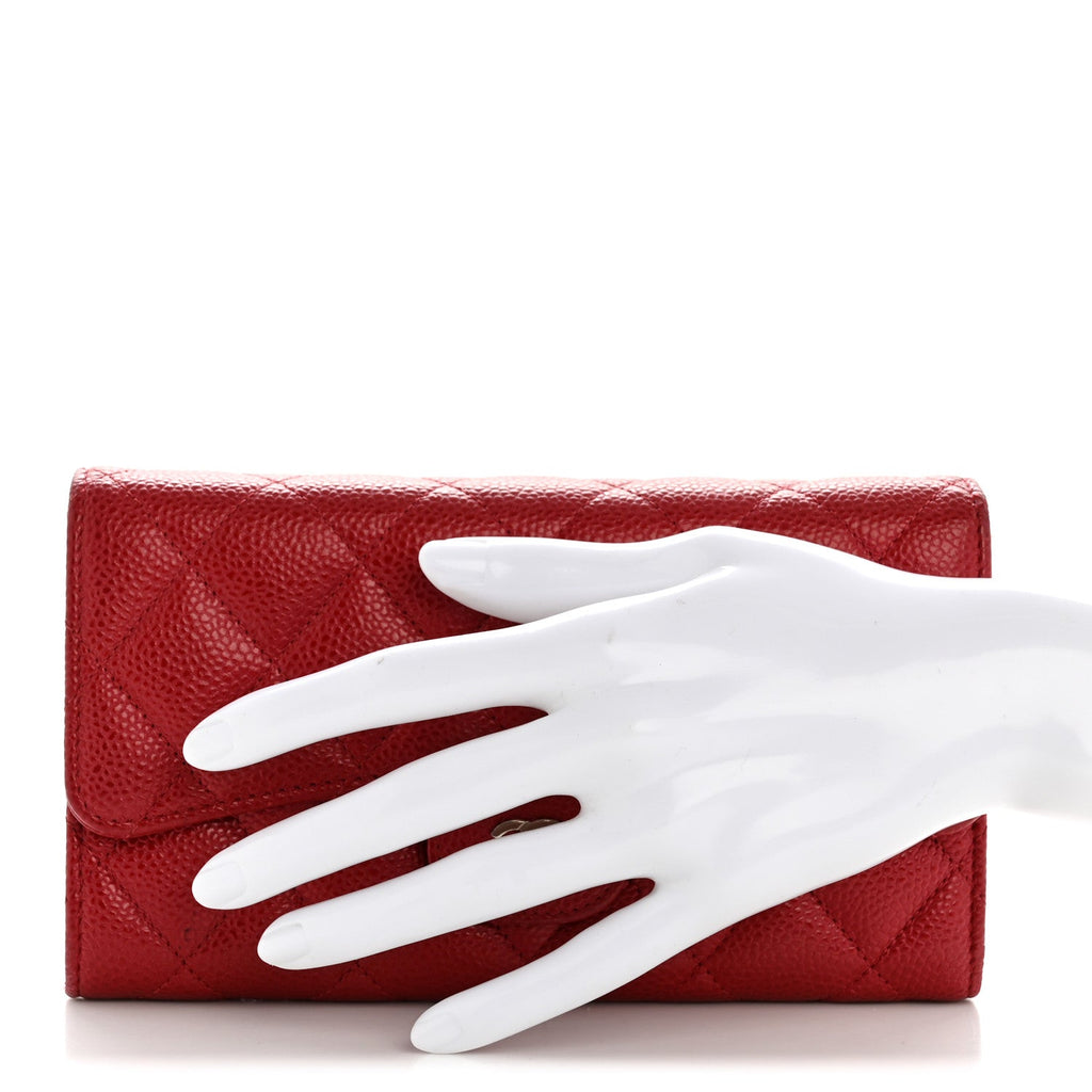 Caviar Quilted Large Flap Wallet Red