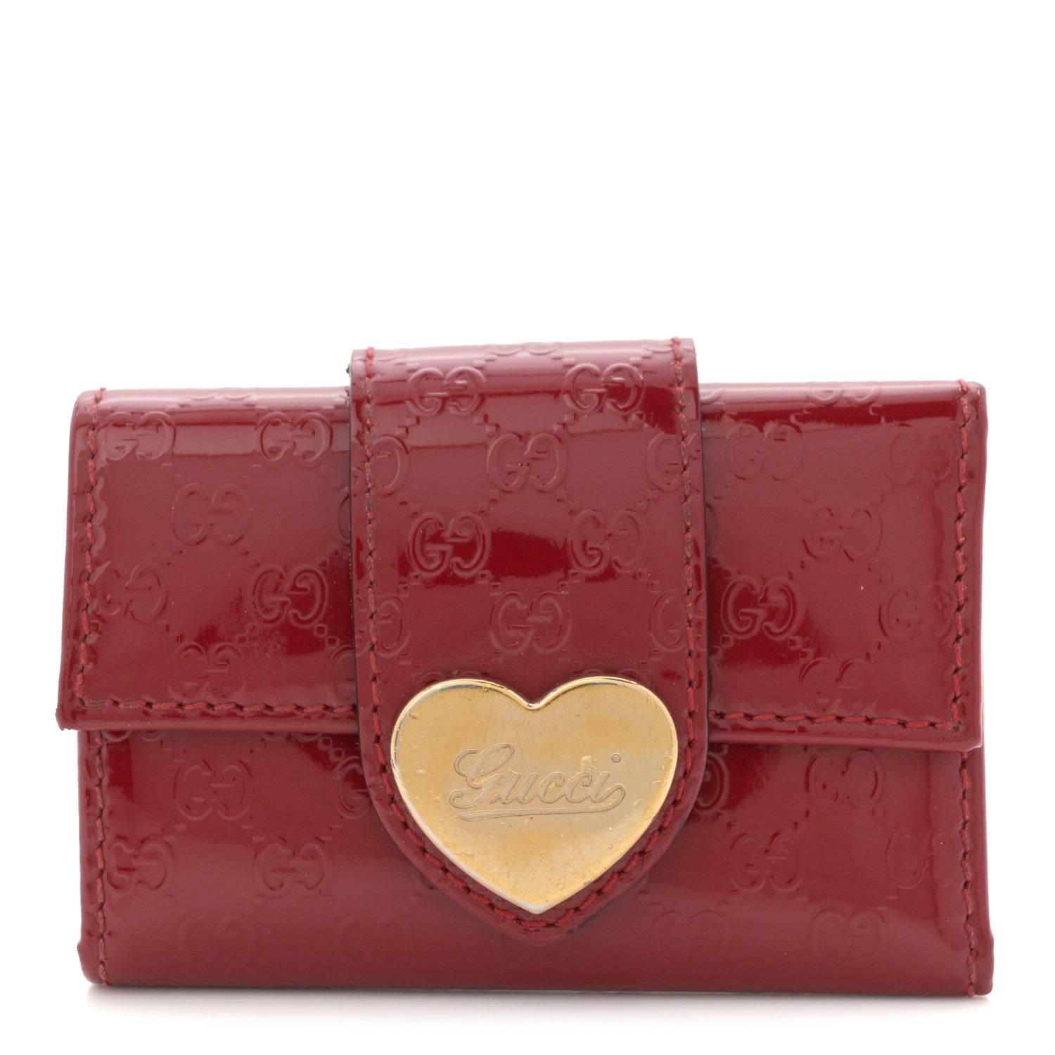 Gucci Patent Microguccissima Heart 6 Key Holder Case Red