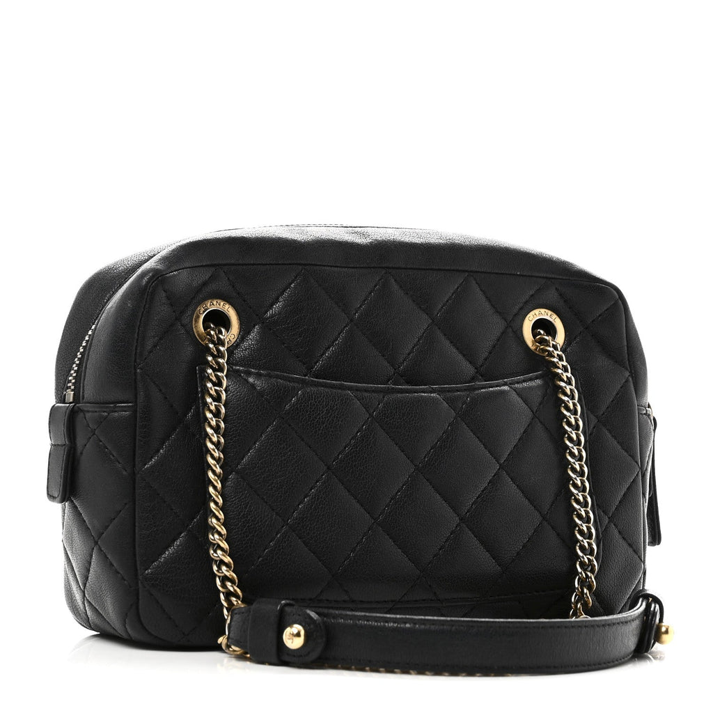 Chanel Sheepskin Quilted Trapezio Camera Case Black