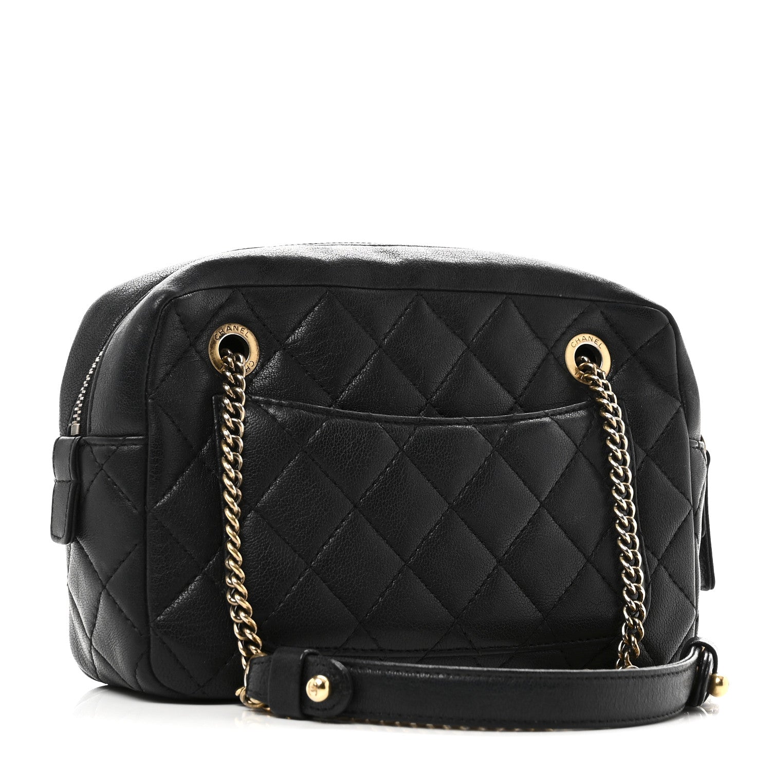 Chanel Sheepskin Quilted Trapezio Camera Case Black