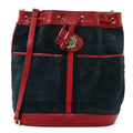 Gucci Suede Calfskin Web Medium Rajah Bucket Bag New Blue Romantic Cherry