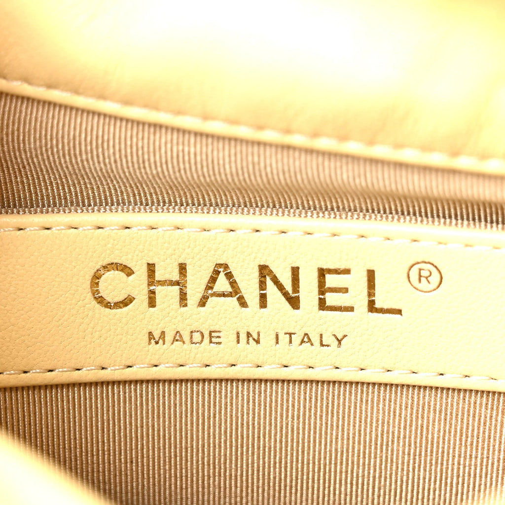 Chanel Lambskin Bucket Chain Drawstring Bag Yellow