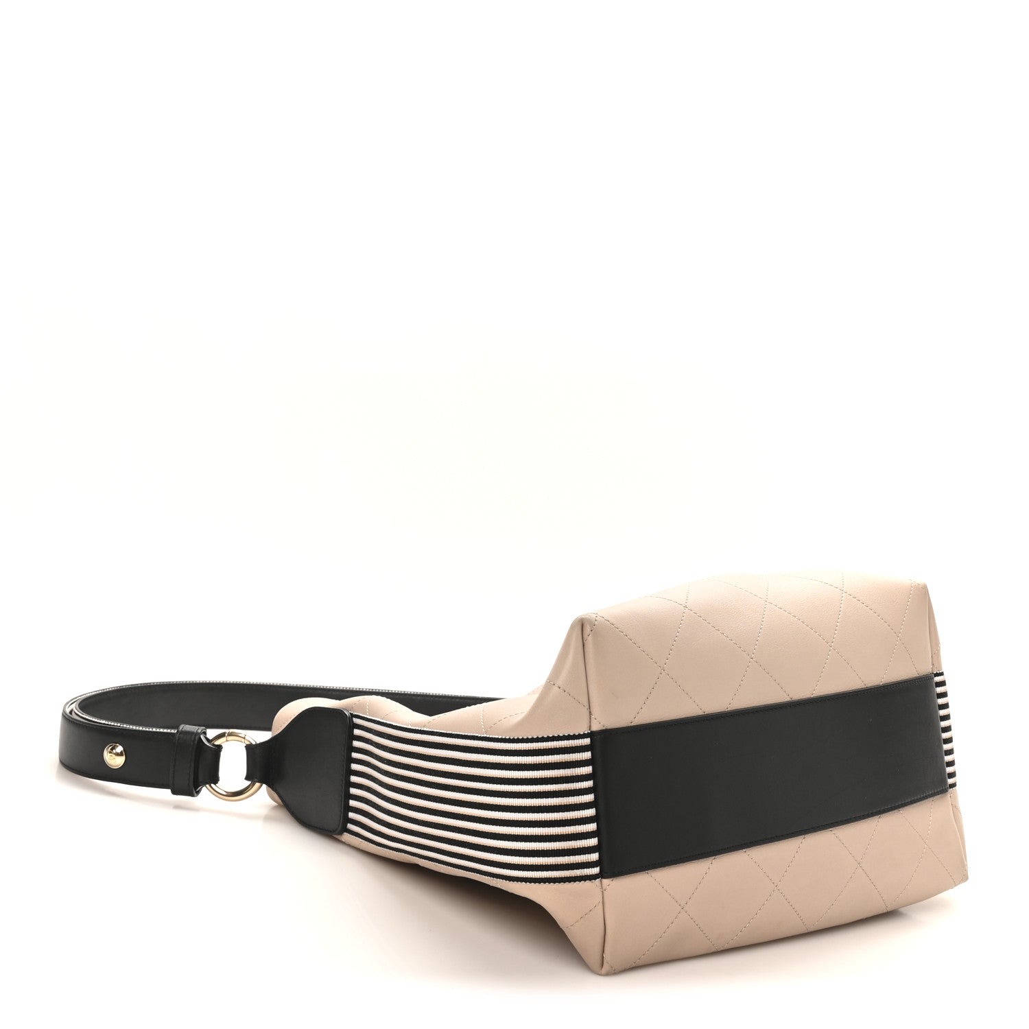 Chanel Calfskin Stitched Large Stripe Hobo Beige Black