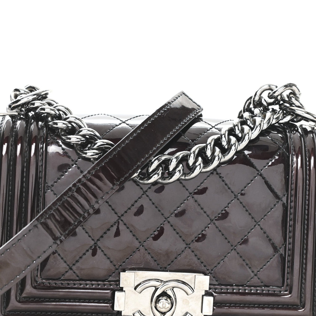 Chanel Patent Calfskin Quilted Small Boy Flap Burgundy