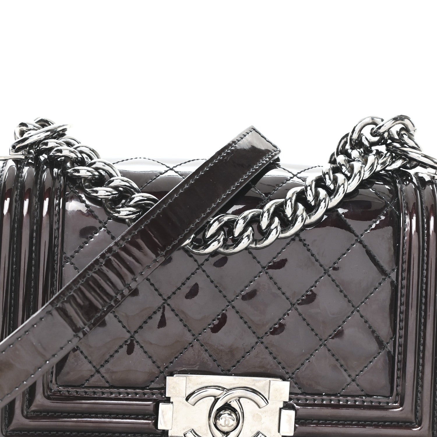Chanel Patent Calfskin Quilted Small Boy Flap Burgundy