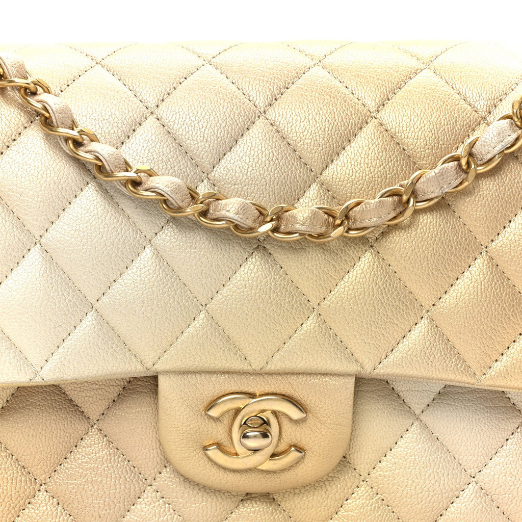 Chanel Metallic Goatskin Quilted Ombre Medium Double Flap Gold