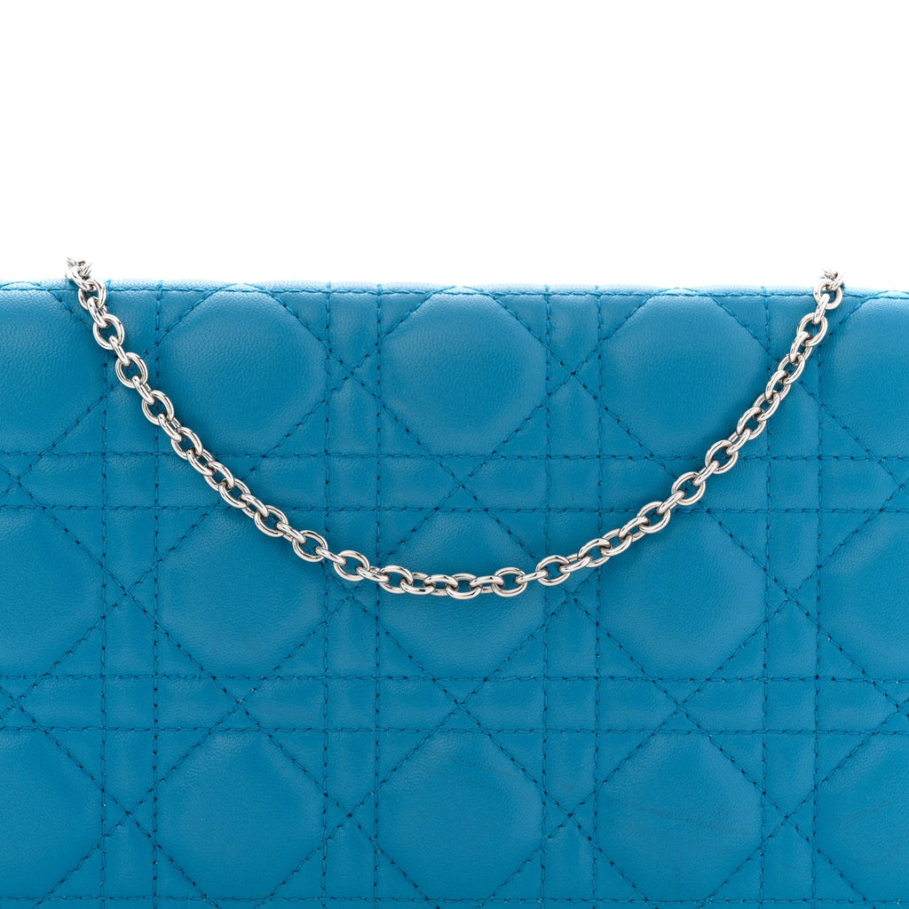 Christian Dior Lambskin Cannage Lady Dior Convertible Clutch Blue