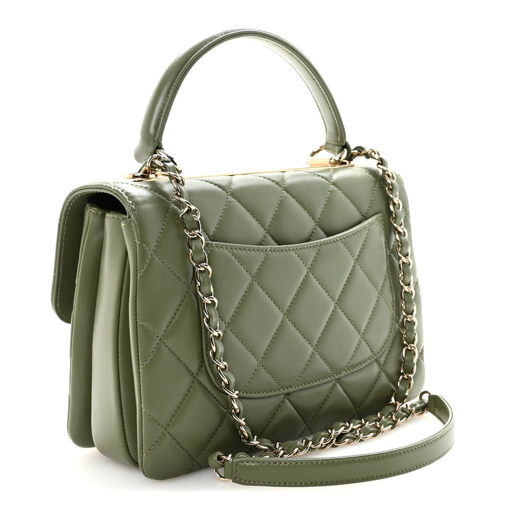 Chanel Lambskin Quilted Small Trendy CC Flap Dual Handle Bag Green
