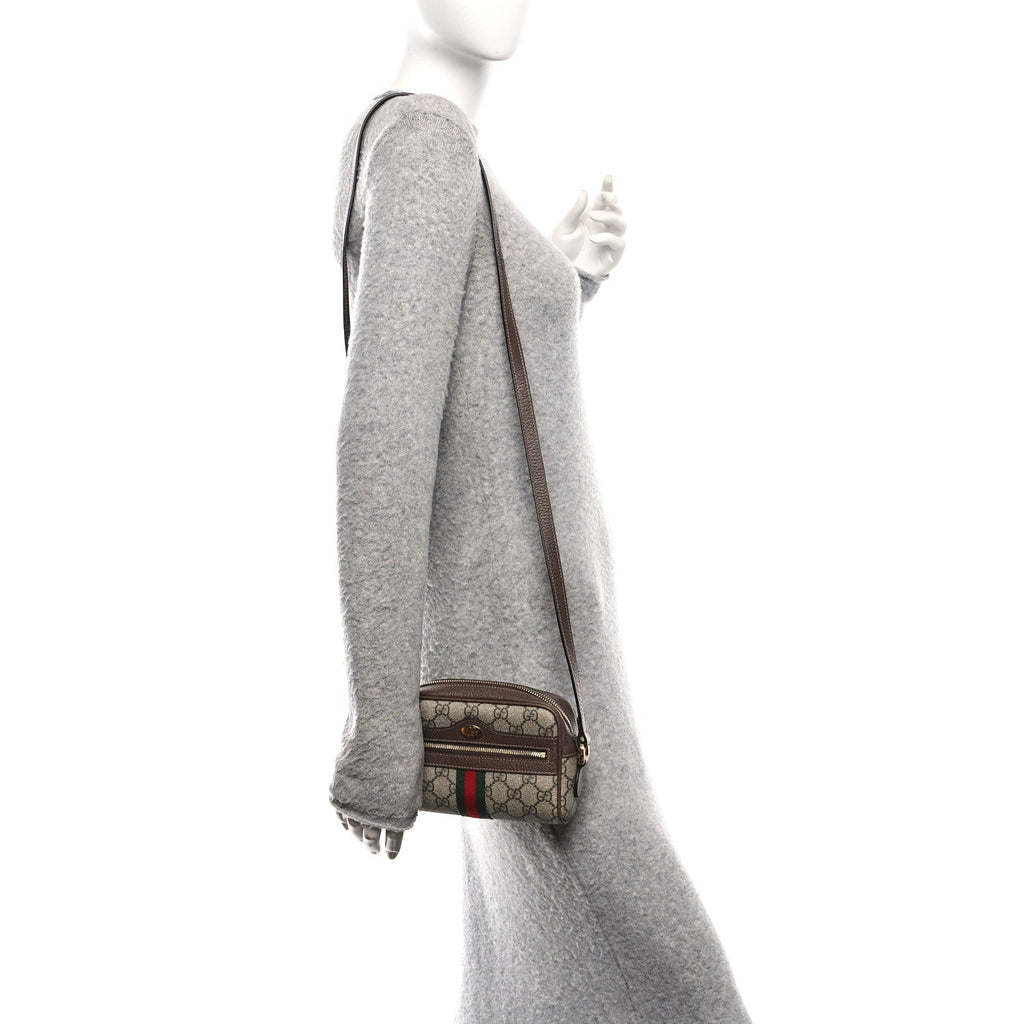 Gucci GG Supreme Monogram Web Mini Ophidia Shoulder Bag Brown
