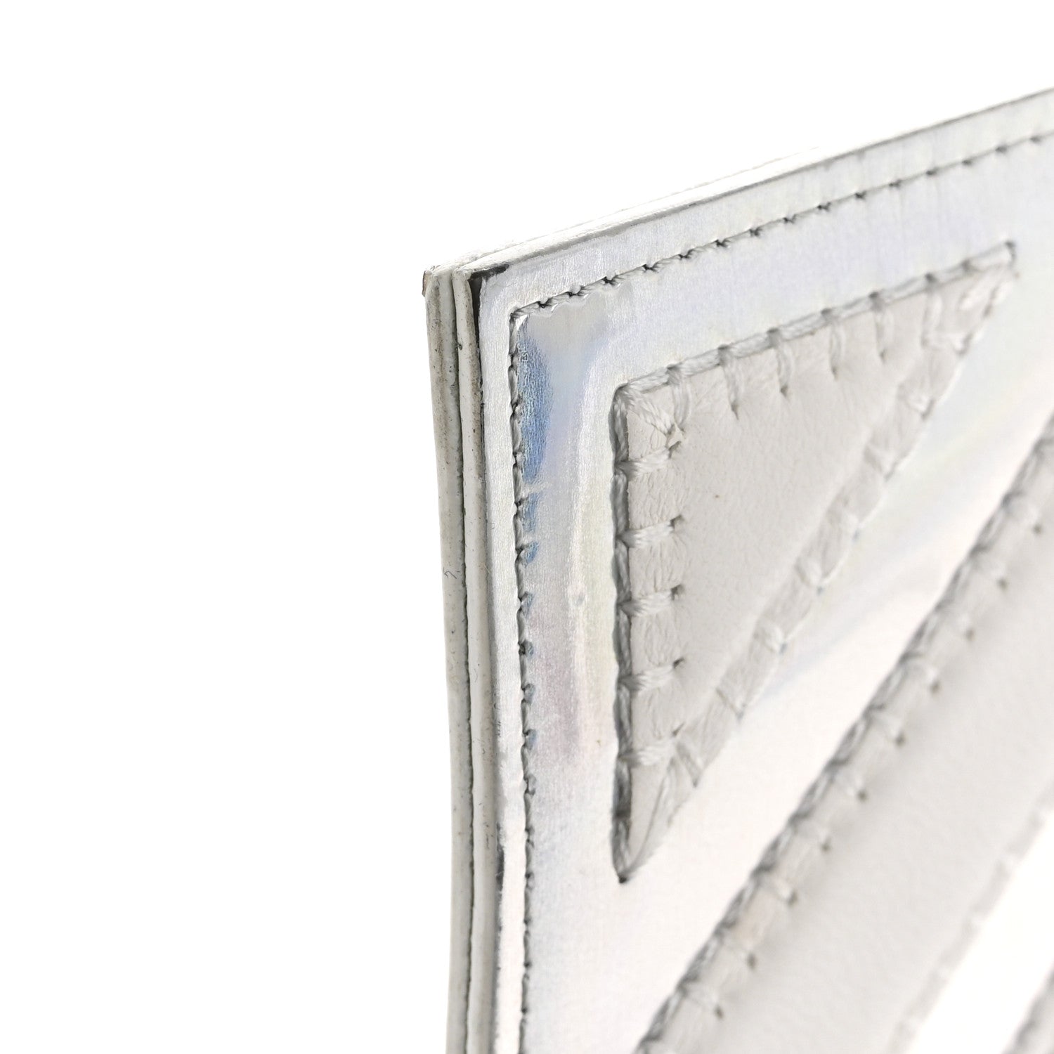 Lambskin Metallic Chevron Zip Pouch White Silver
