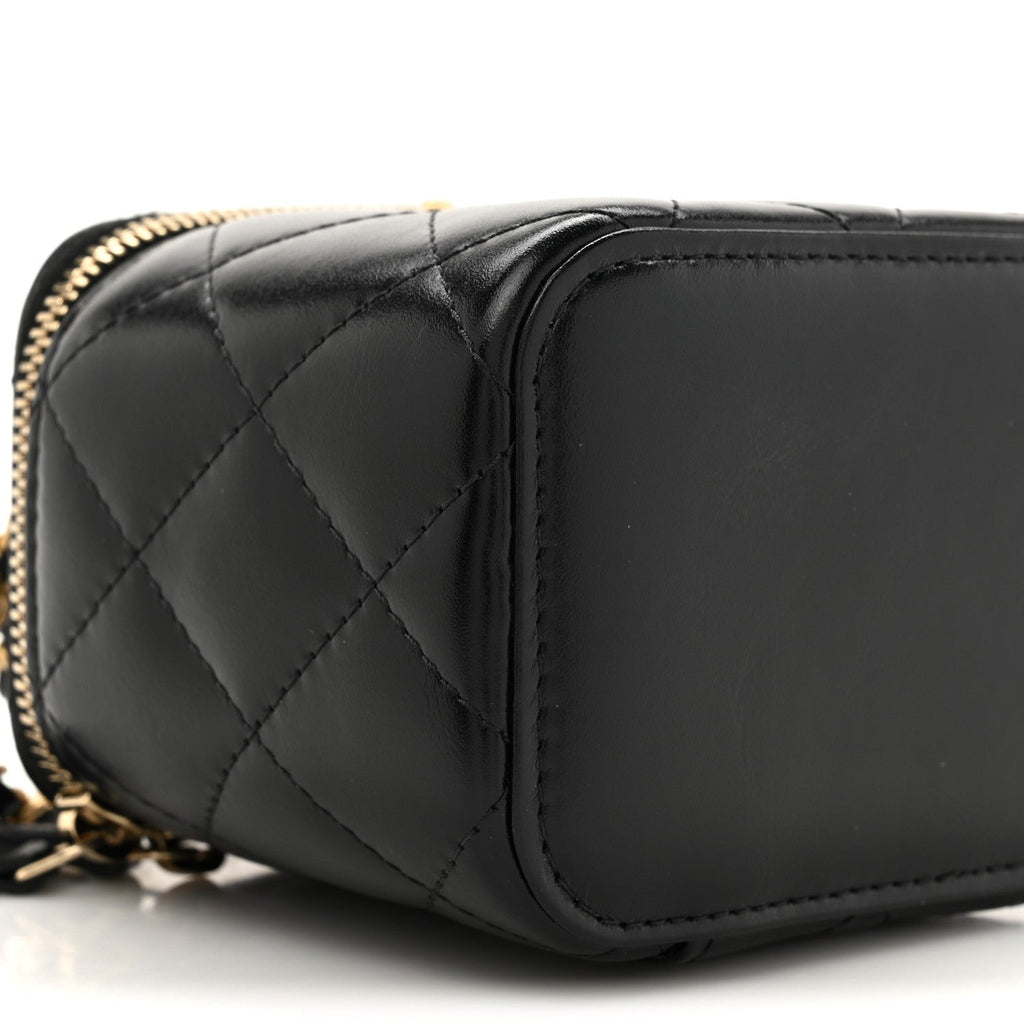 Chanel Calfskin Quilted Mini Perfect Fit Vanity Case With Chain Black