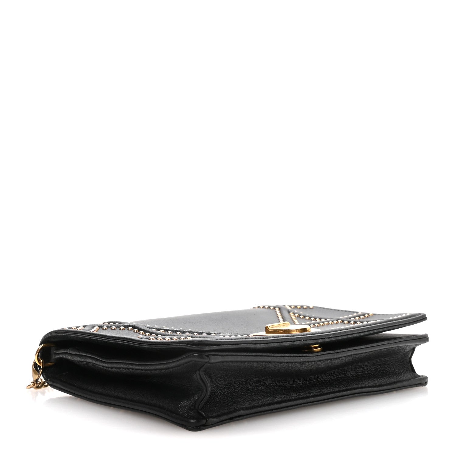 Christian Dior Calfskin Studded Diorama Wallet on Chain Pouch Black