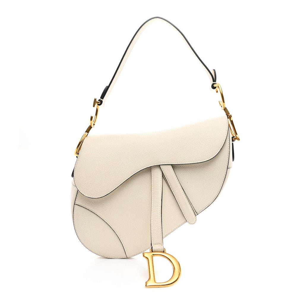 Christian Dior Grained Calfskin Saddle Bag White
