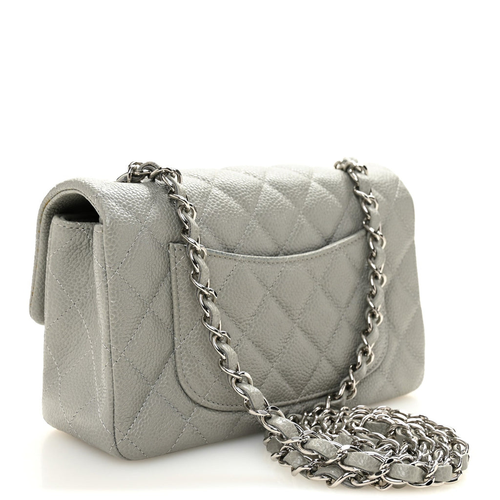Chanel Caviar Quilted Mini Rectangular Flap Light Grey