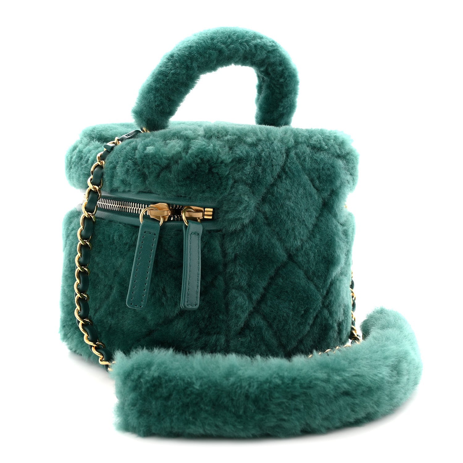 Chanel Shearling Lambskin Quilted Small Vanity Case Green