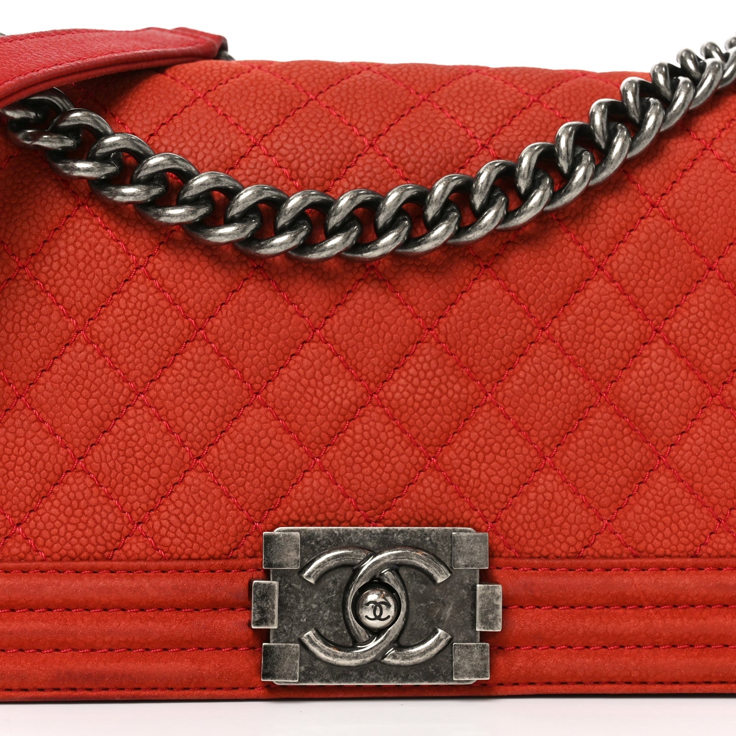 Chanel Suede Caviar Quilted Medium Boy Flap Red