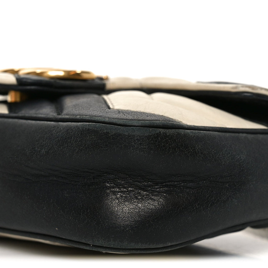 Gucci Calfskin Matelasse Super Mini GG Marmont Shoulder Bag Black White