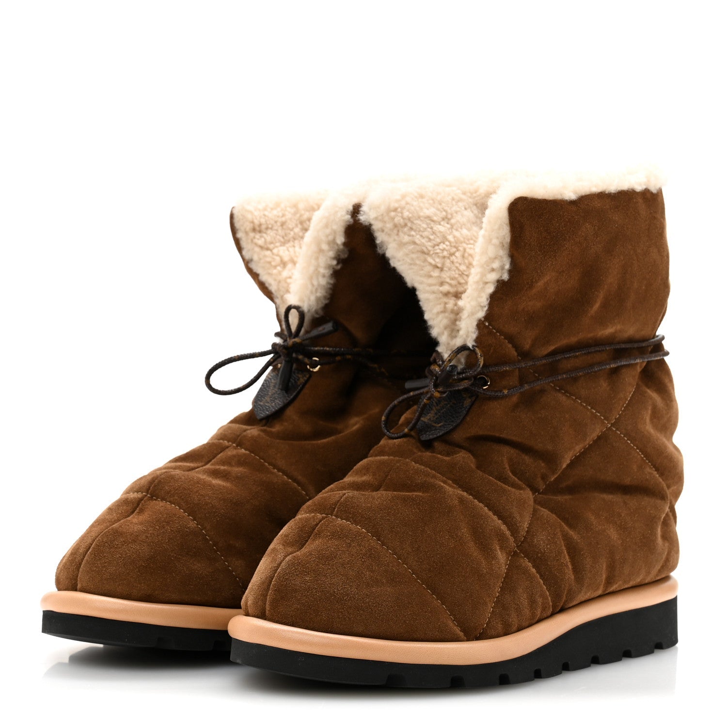 Louis Vuitton Suede Shearling Quilted Flat Ankle Boot 38 Beige