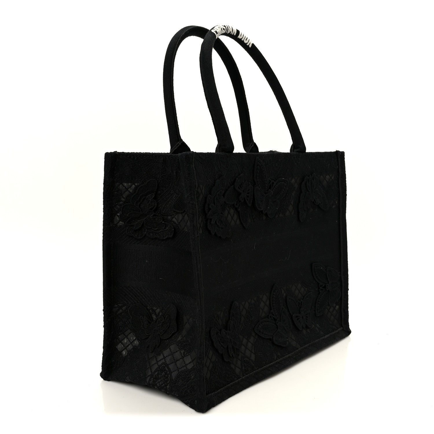 Christian Dior Embroidered 3D Macrame D-Lace Butterfly Medium Book Tote Black Multicolor
