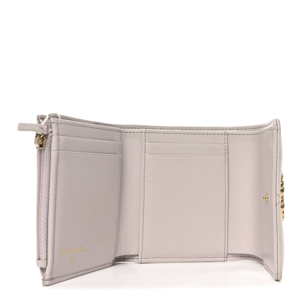 Goatskin Quilted Chanel 19 Small Flap Wallet Light Purple