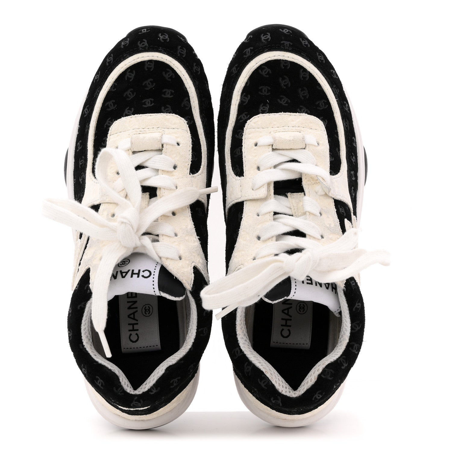 Nylon Suede Calfskin Printed CC Sneakers 36 White Black
