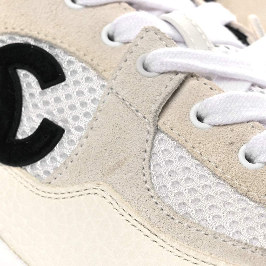Mesh Suede Calfskin Grained Calfskin Womens CC Sneakers 37 White Black