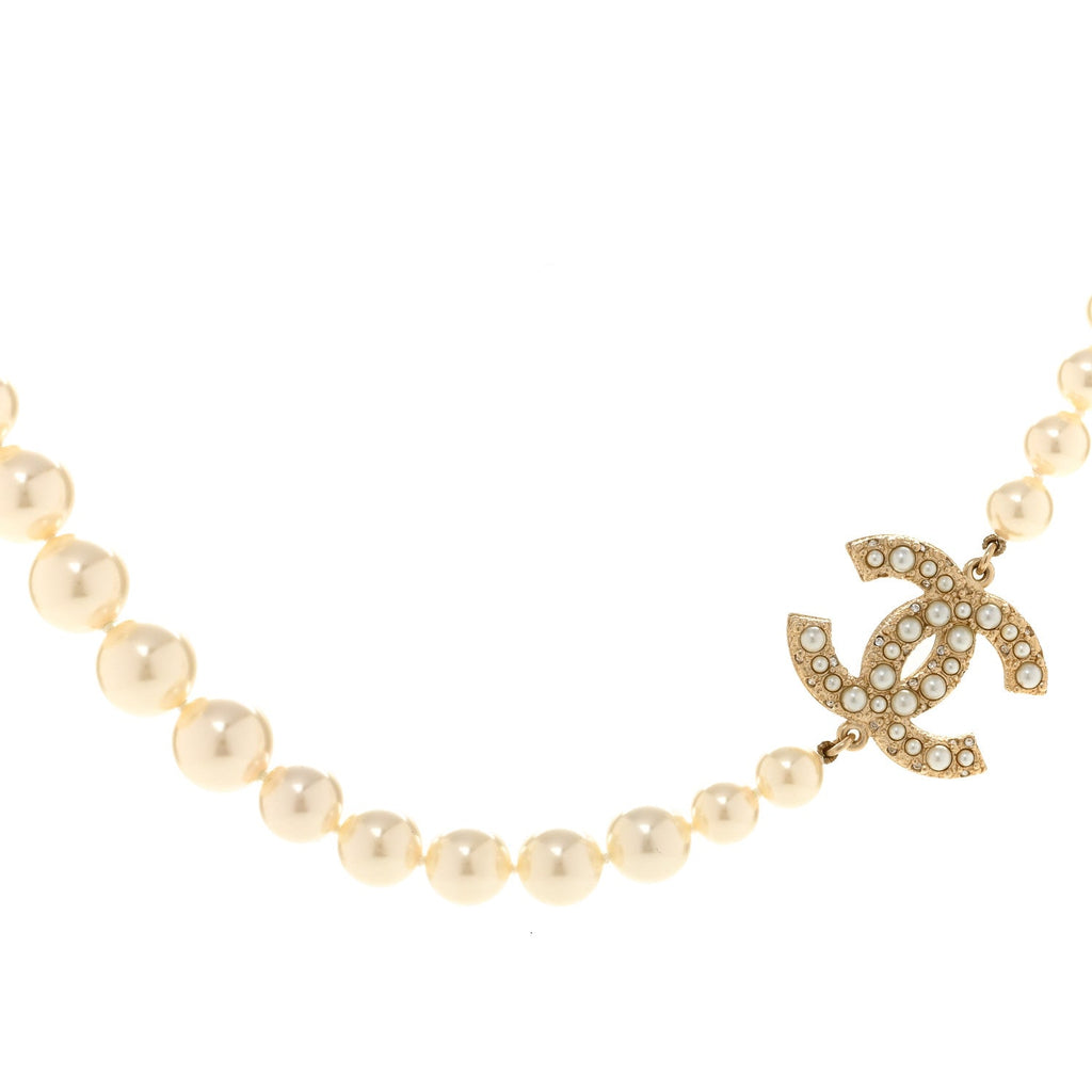 Pearl CC 100th Anniversary Necklace Light Gold