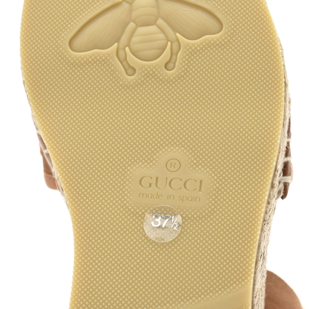 Gucci Canvas Damita GG Eyelet Espadrille Wedge Sandals 37.5 Blondie Cognac