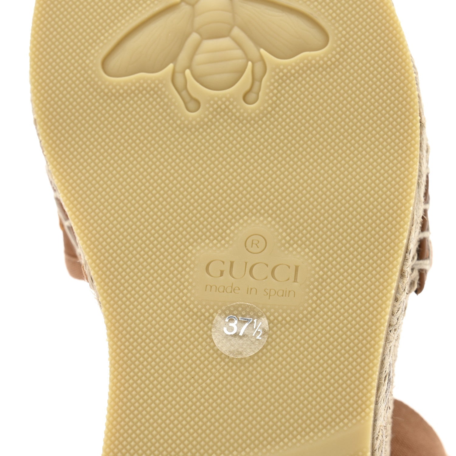 Gucci Canvas Damita GG Eyelet Espadrille Wedge Sandals 37.5 Blondie Cognac