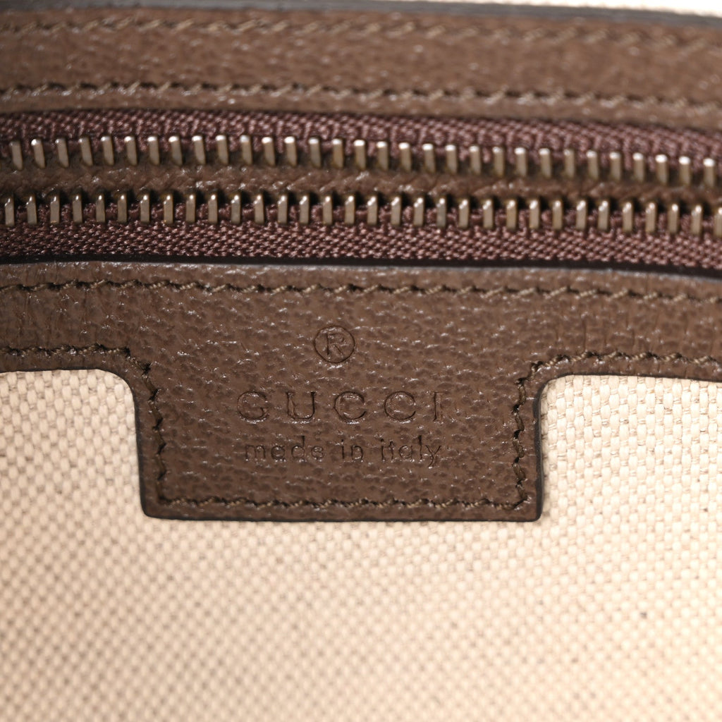 Gucci GG Supreme Monogram Textured Dollar Calfskin Web Ophidia Wristlet Shoulder Bag Beige Ebony New Acero