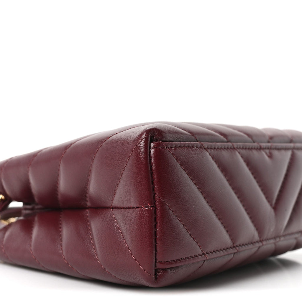 Chanel Shiny Lambskin Chevron Quilted Nano Kelly Shopper Dark Burgundy