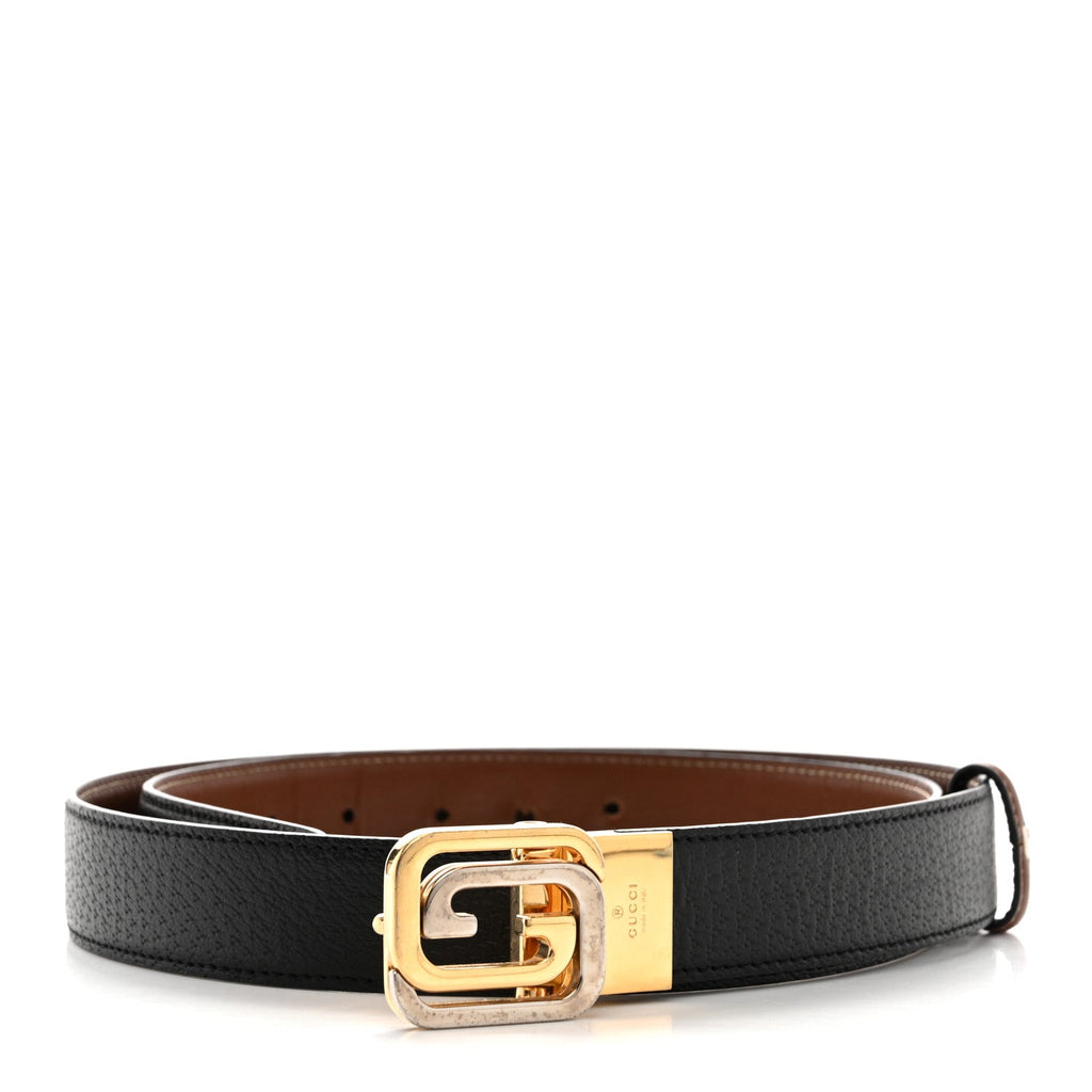 Gucci Textured Dollar Calfskin Ciny Calf Lux Squared Interlocking G 30mm Reversible Belt 105 42 Brown Black