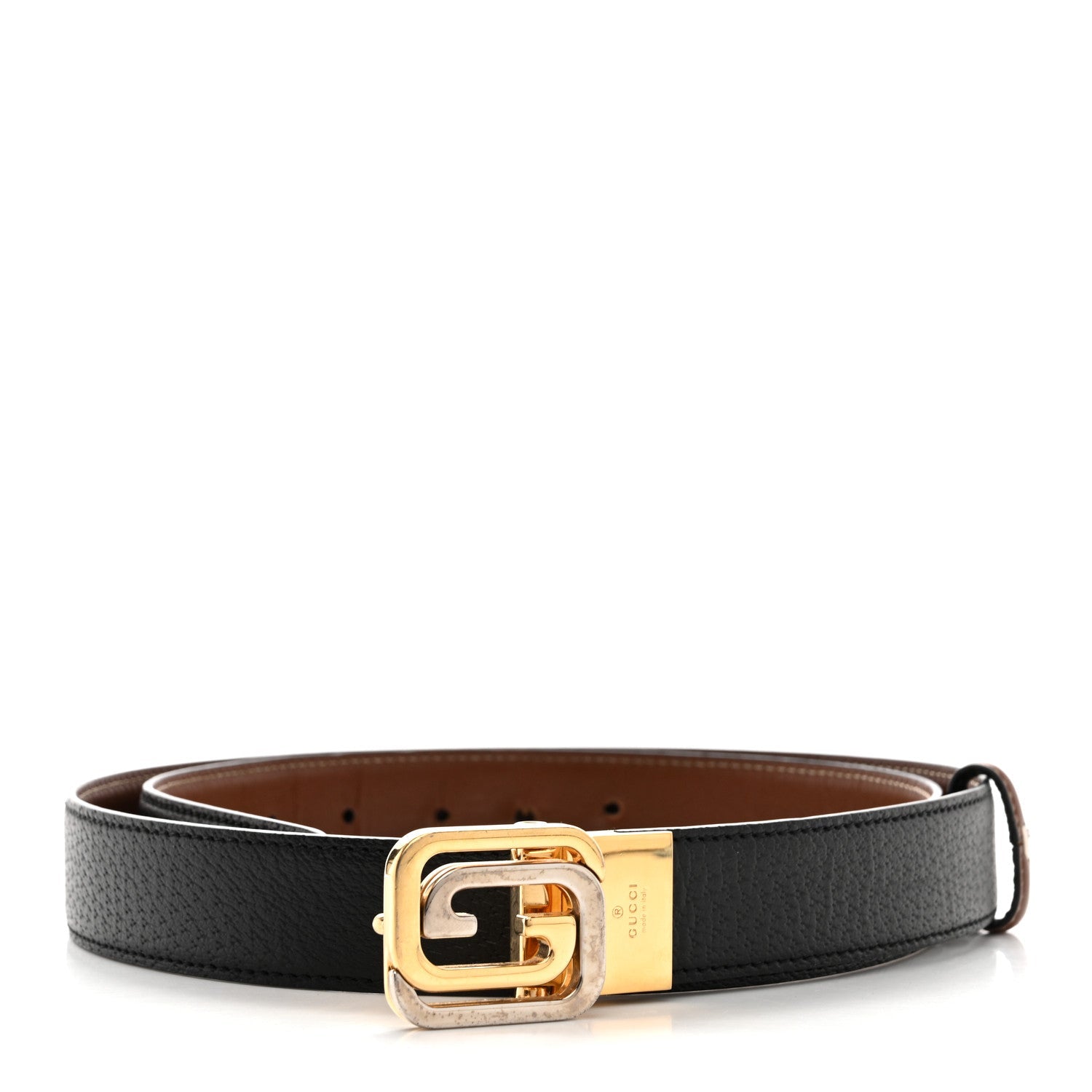 Gucci Textured Dollar Calfskin Ciny Calf Lux Squared Interlocking G 30mm Reversible Belt 105 42 Brown Black