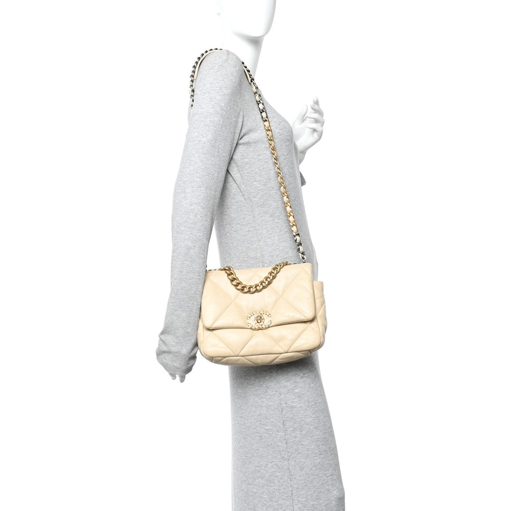 Chanel Lambskin Quilted Medium Chanel 19 Flap Light Beige