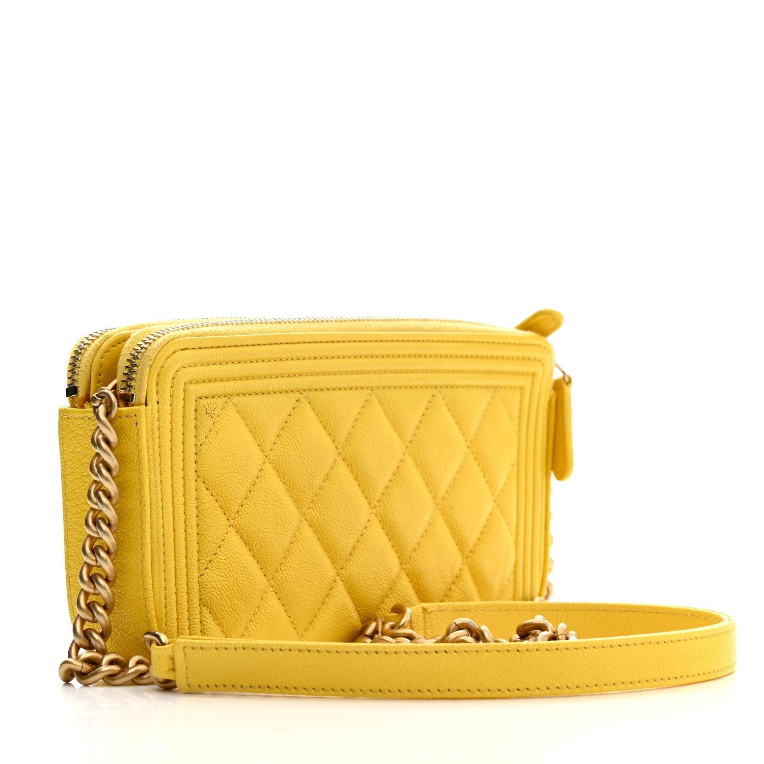 Chanel Caviar Quilted Small Boy Clutch With Chain Yellow