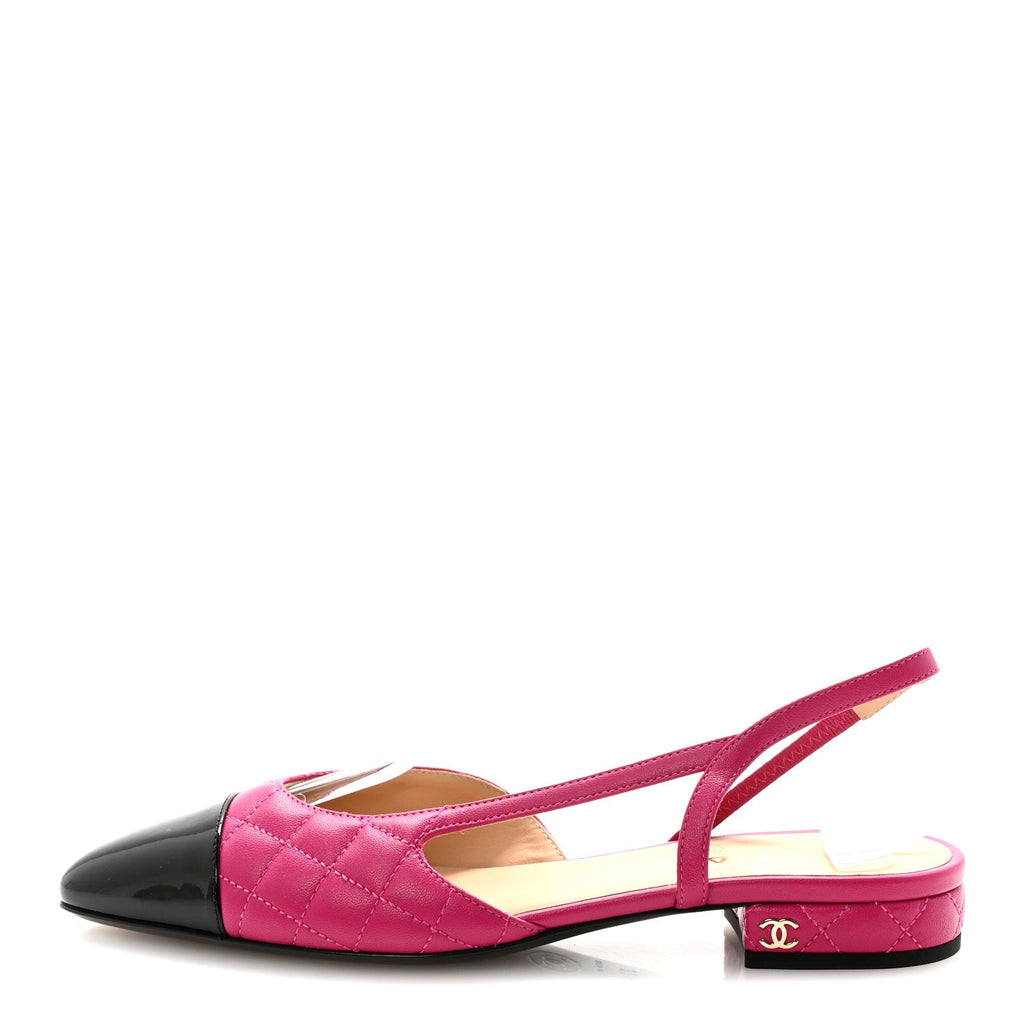 Lambskin Patent Cap Toe CC Slingback Flats 37.5 Fuchsia Black