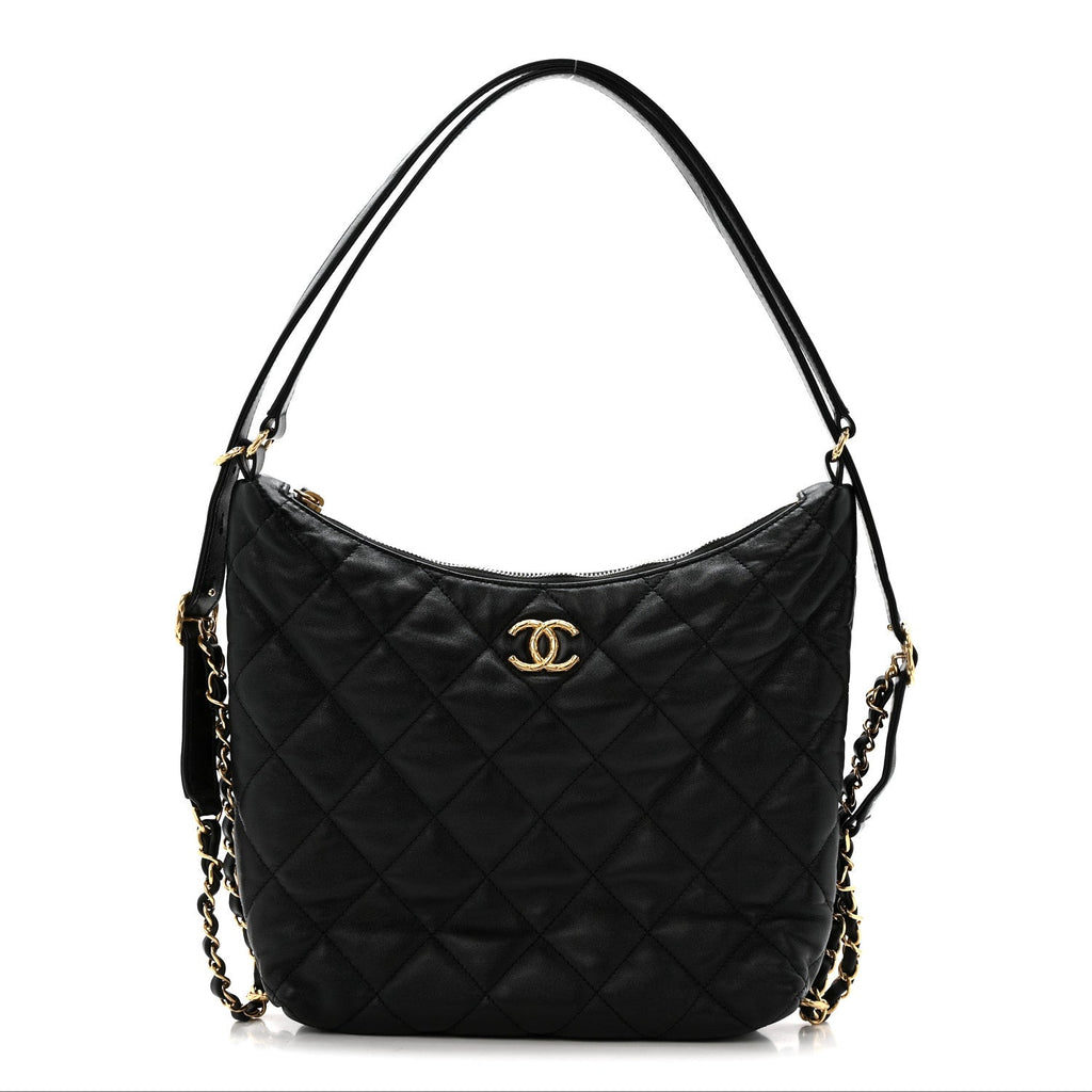 Chanel Lambskin Quilted Maxi Hobo Black