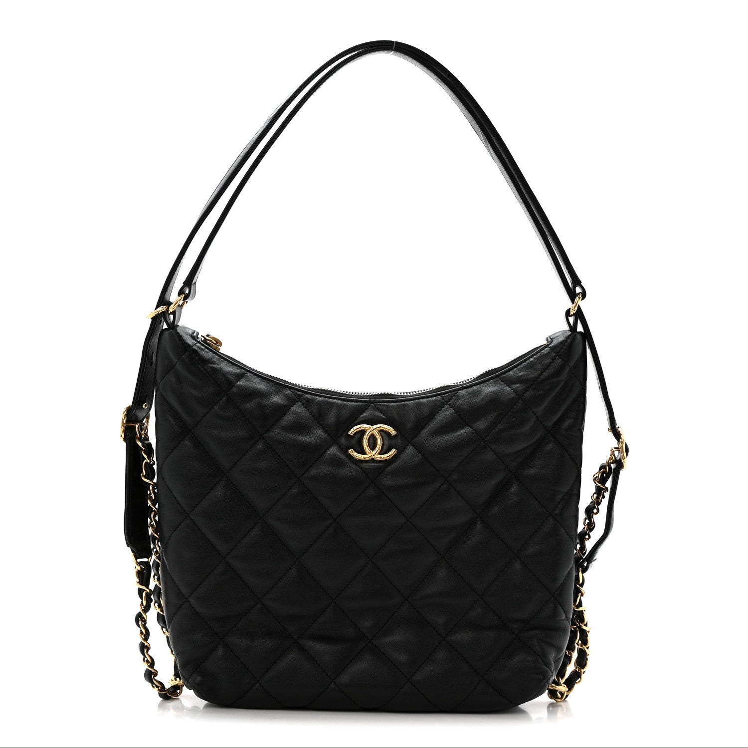 Chanel Lambskin Quilted Maxi Hobo Black
