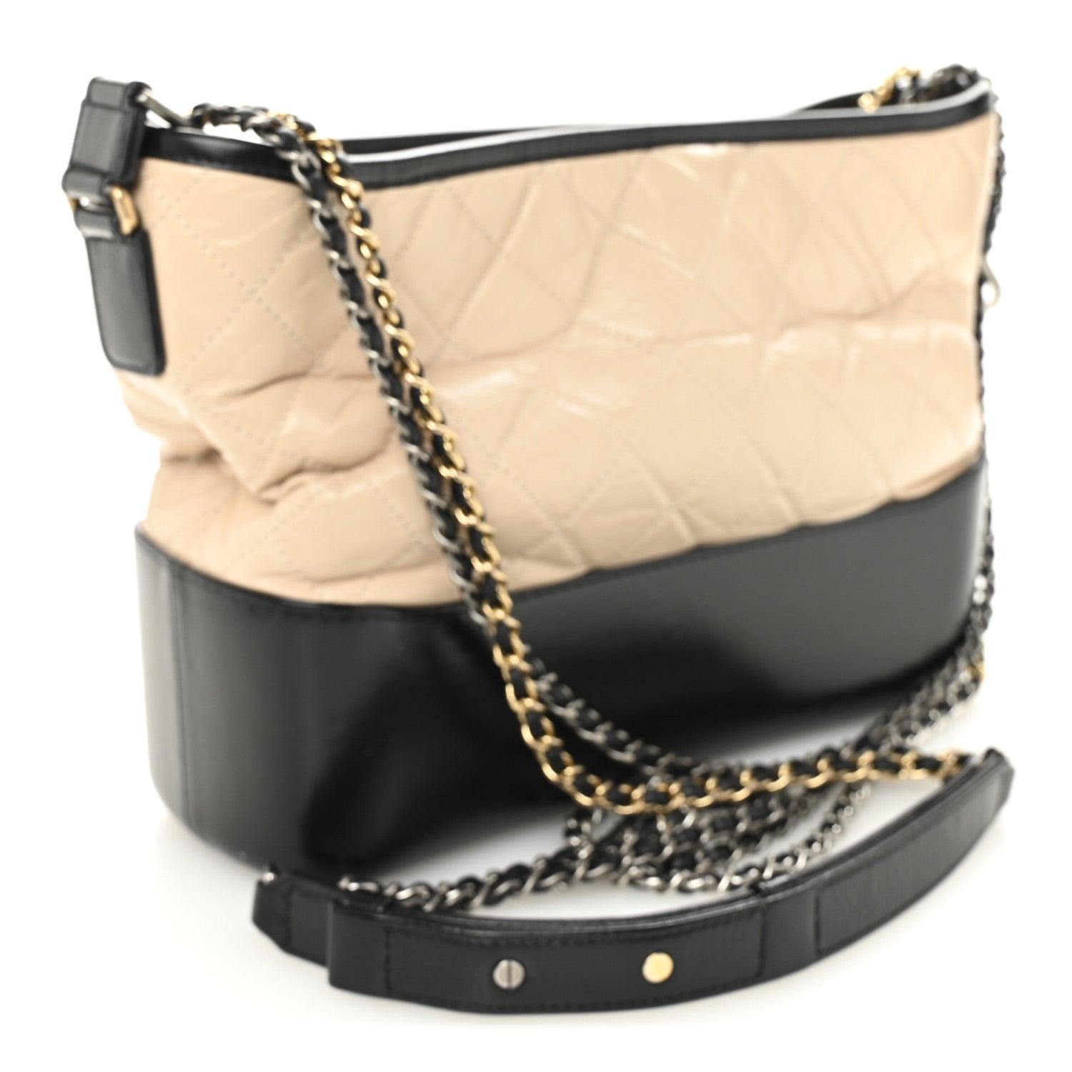 Chanel Aged Calfskin Quilted Medium Gabrielle Hobo Beige Black