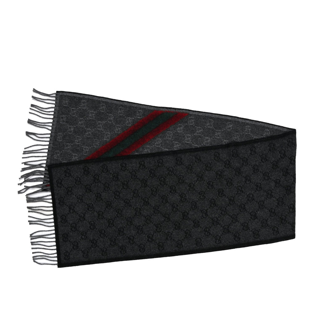 Gucci Wool Angora Monogram Web New Nikky Scarf Lead Dark Green
