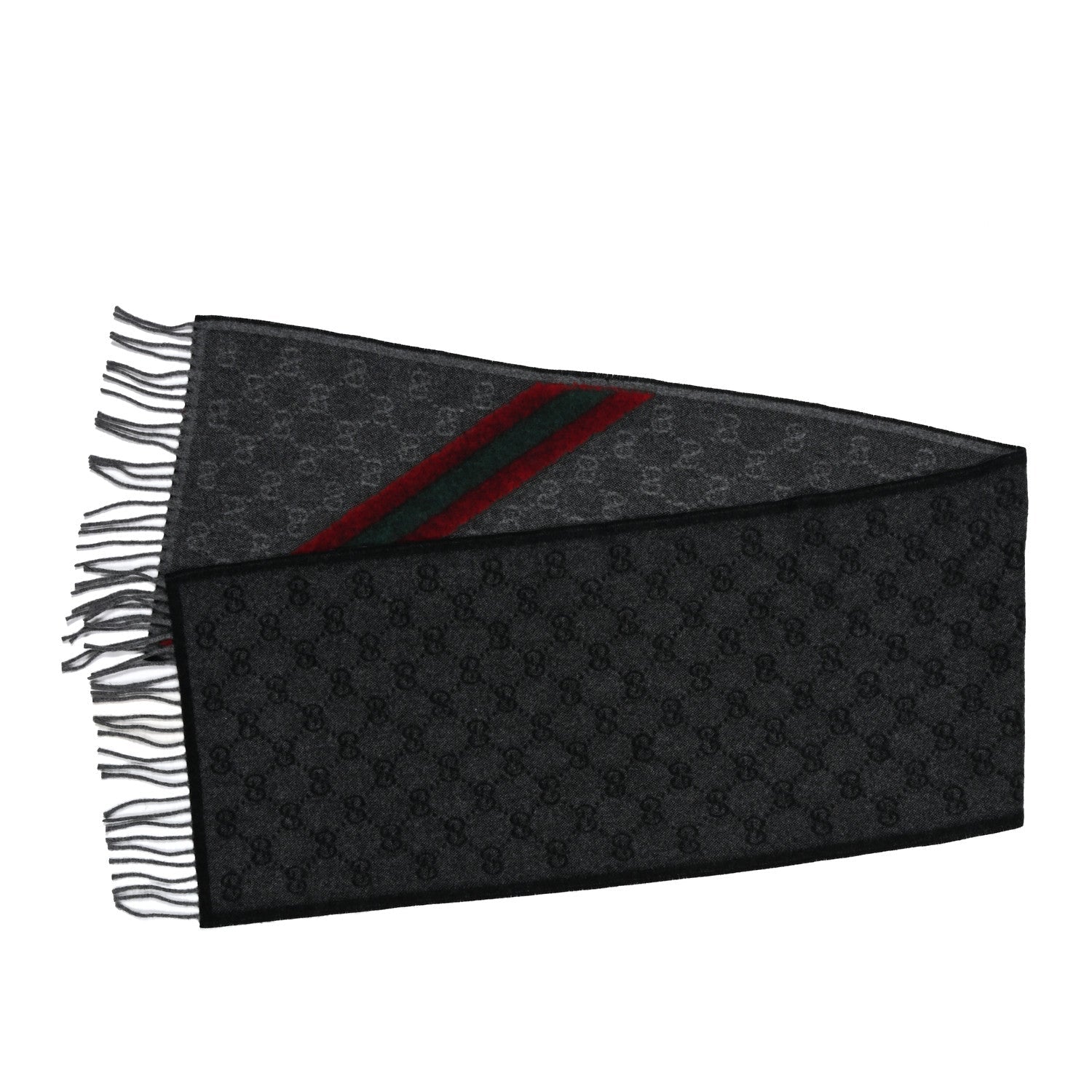 Gucci Wool Angora Monogram Web New Nikky Scarf Lead Dark Green