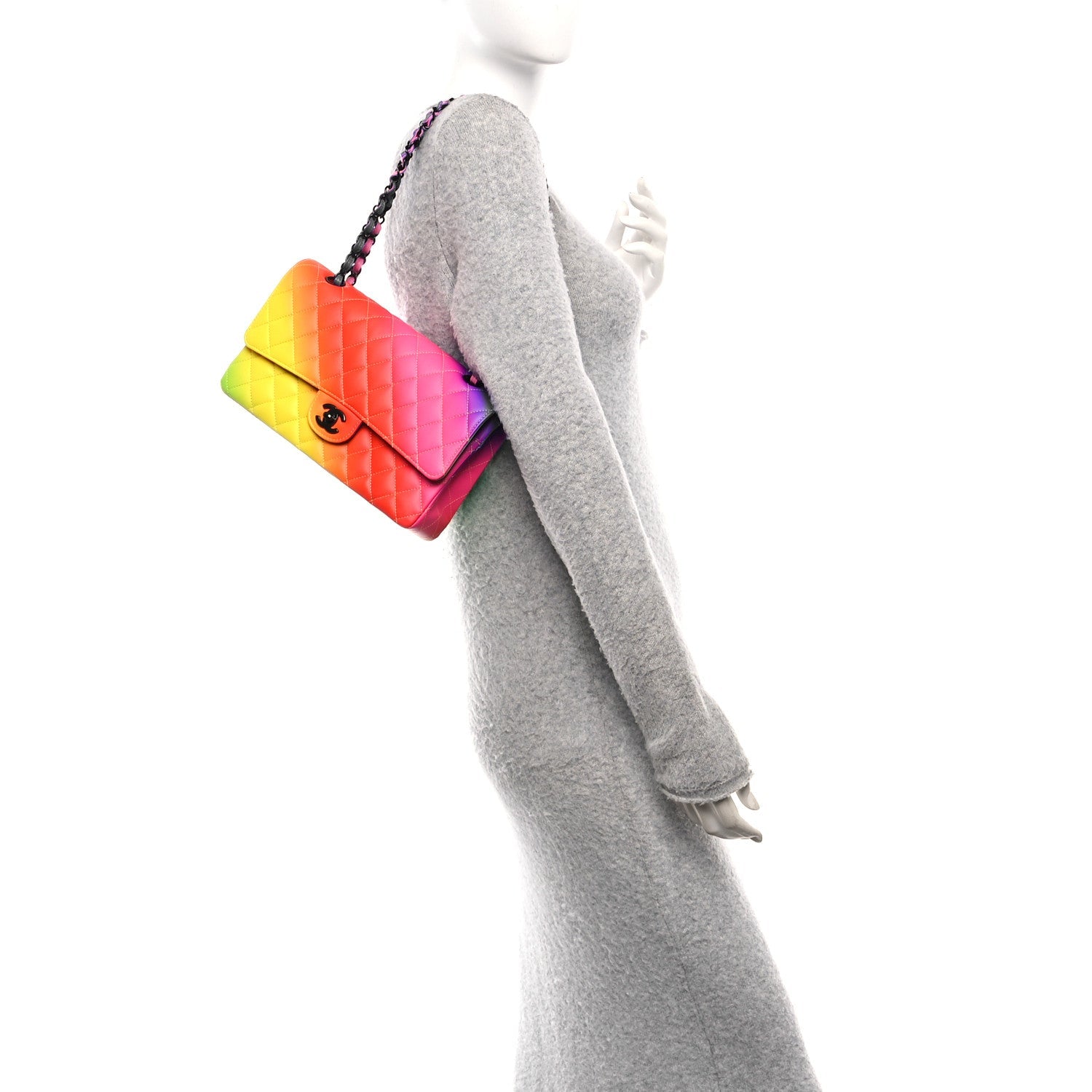 Chanel Calfskin Quilted Medium Rainbow Double Flap Multicolor
