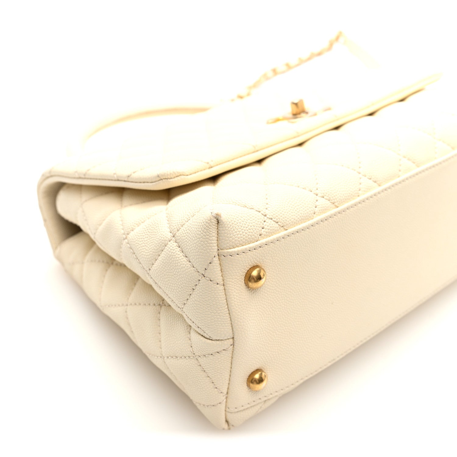 Chanel Caviar Quilted Small Coco Handle Flap White