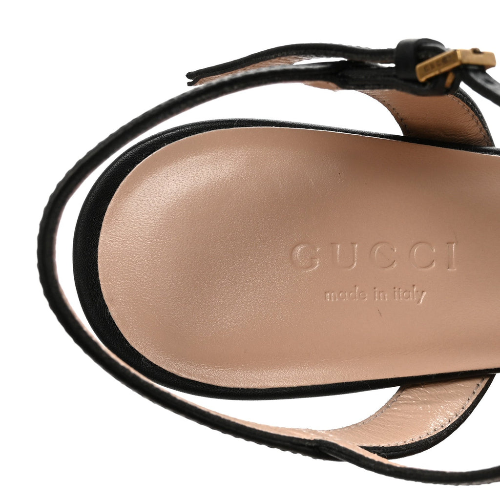 Gucci Lifford Calfskin GG Marmont Ankle Wrap 75mm Sandals 35 Black