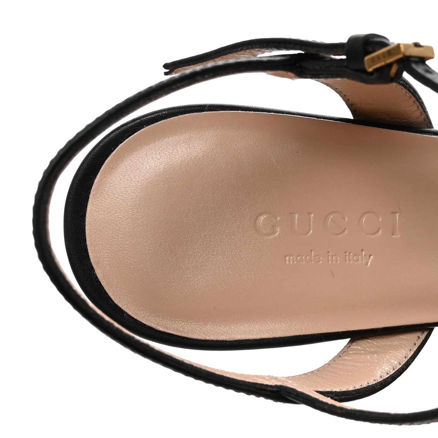 Gucci Lifford Calfskin GG Marmont Ankle Wrap 75mm Sandals 35 Black