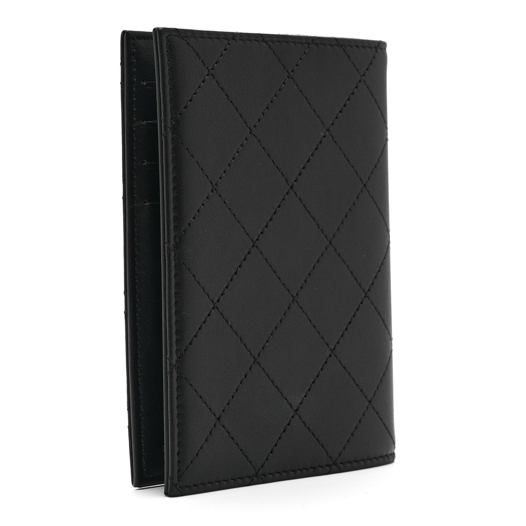 Grained Calfskin Quilted Passport Holder Wallet So Black