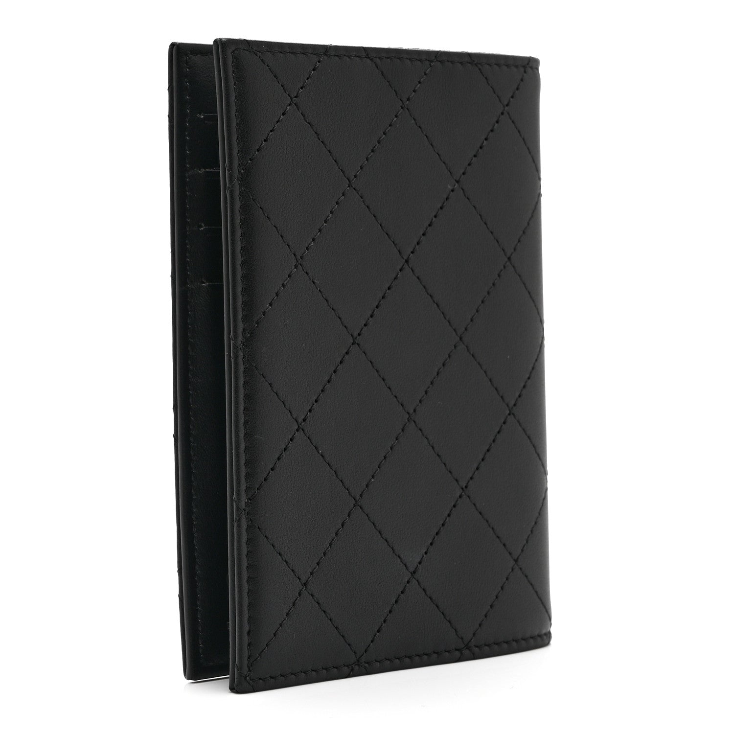 Grained Calfskin Quilted Passport Holder Wallet So Black