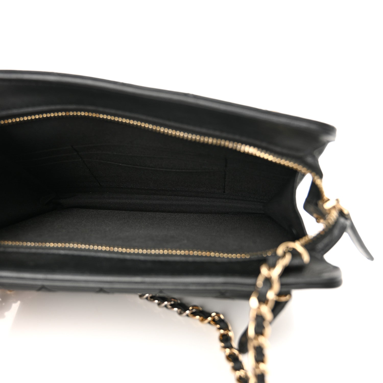 Chanel Lambskin Quilted Square Front Pocket Clutch With Chain Black