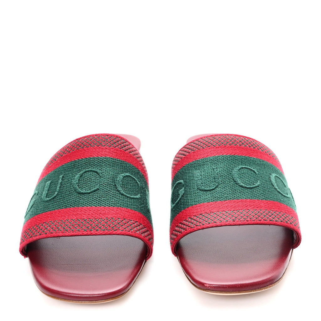 Gucci Canvas Web Womens Slide Sandals 38.5 Red Bordeaux